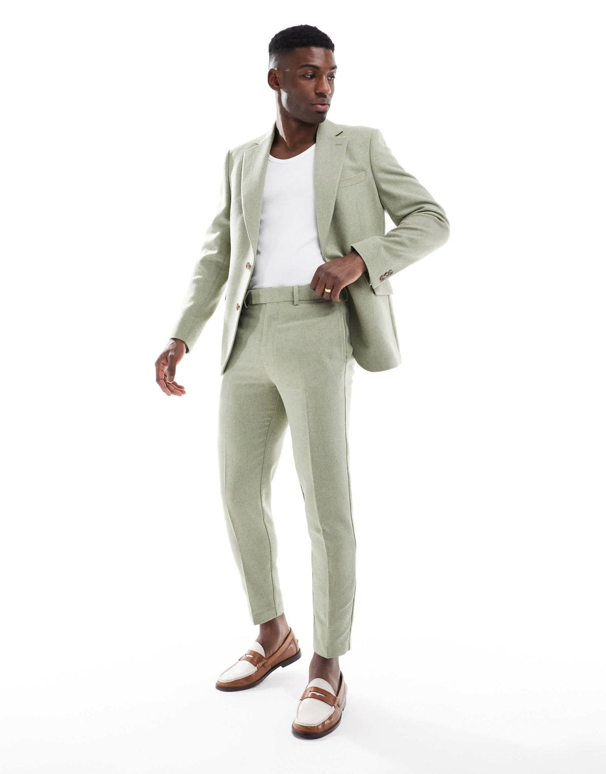 ASOS DESIGN tapered suit trousers with wool in sage green - ASOS Sample Sale