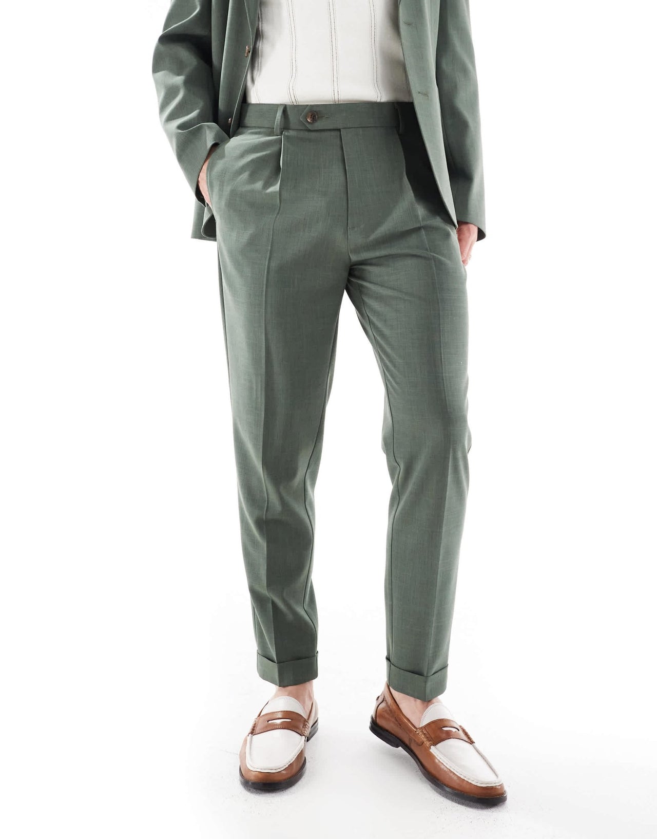 ASOS DESIGN tapered summer suit trousers in green crosshatch with turn up - ASOS Sample Sale