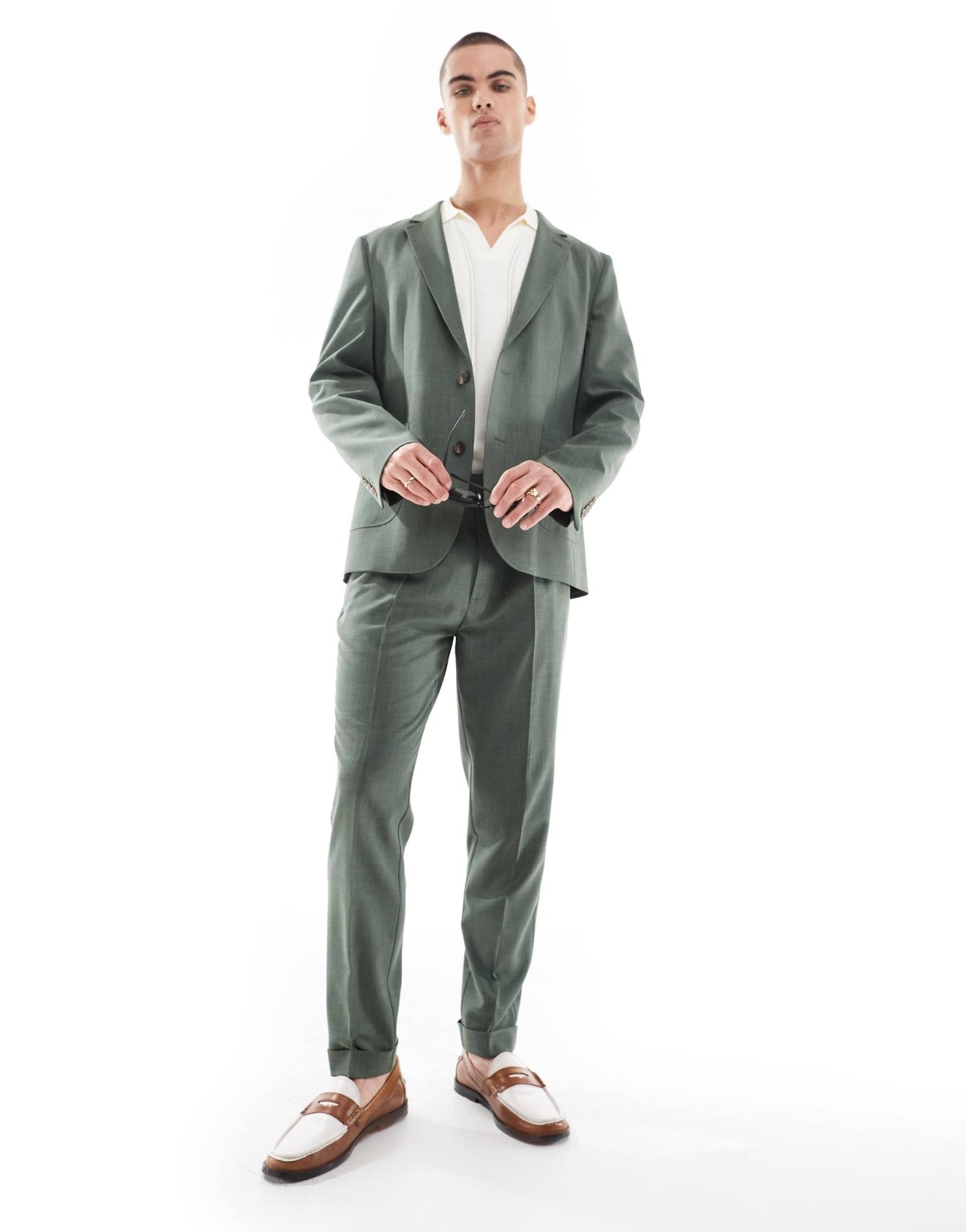 ASOS DESIGN tapered summer suit trousers in green crosshatch with turn up - ASOS Sample Sale