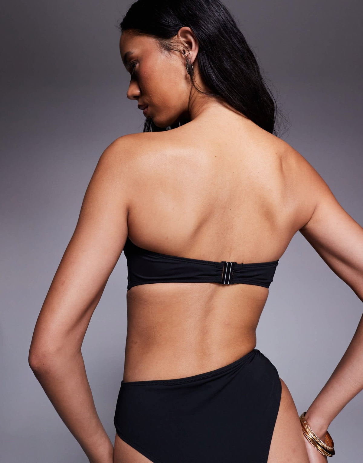 ASOS DESIGN Tara bandeau bikini top with beading detail hardware in black - ASOS Sample Sale