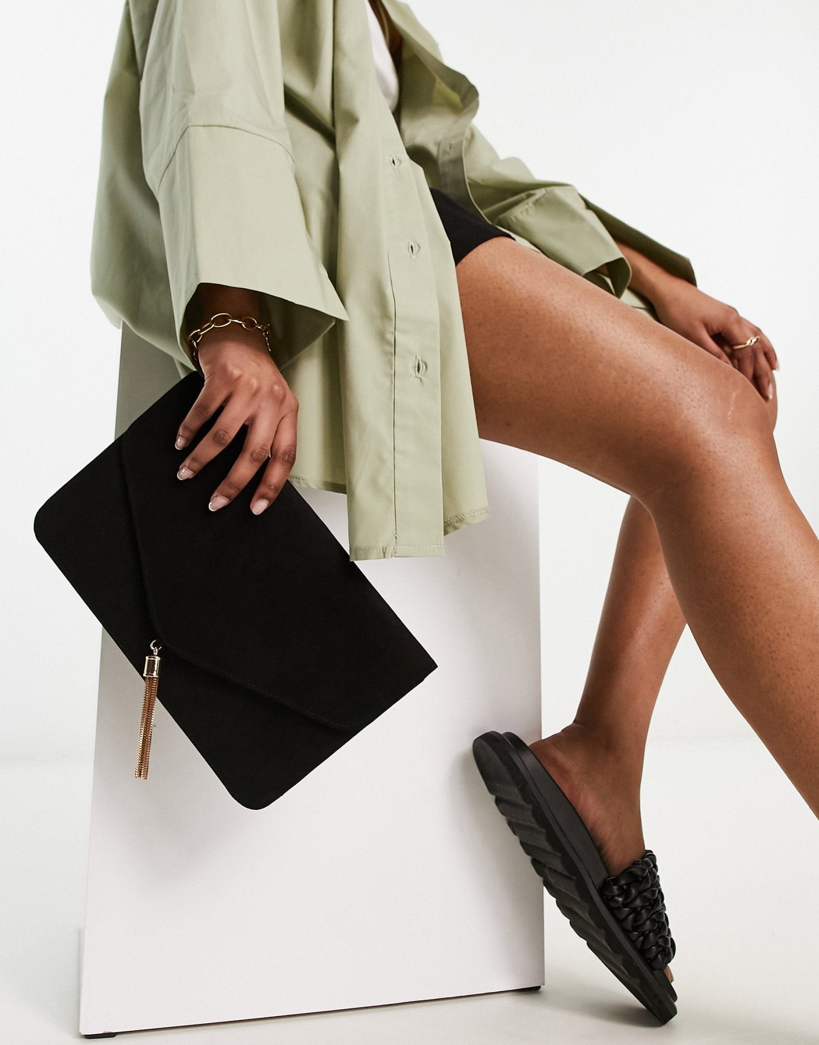 ASOS DESIGN tassel clutch bag in black - ASOS Sample Sale