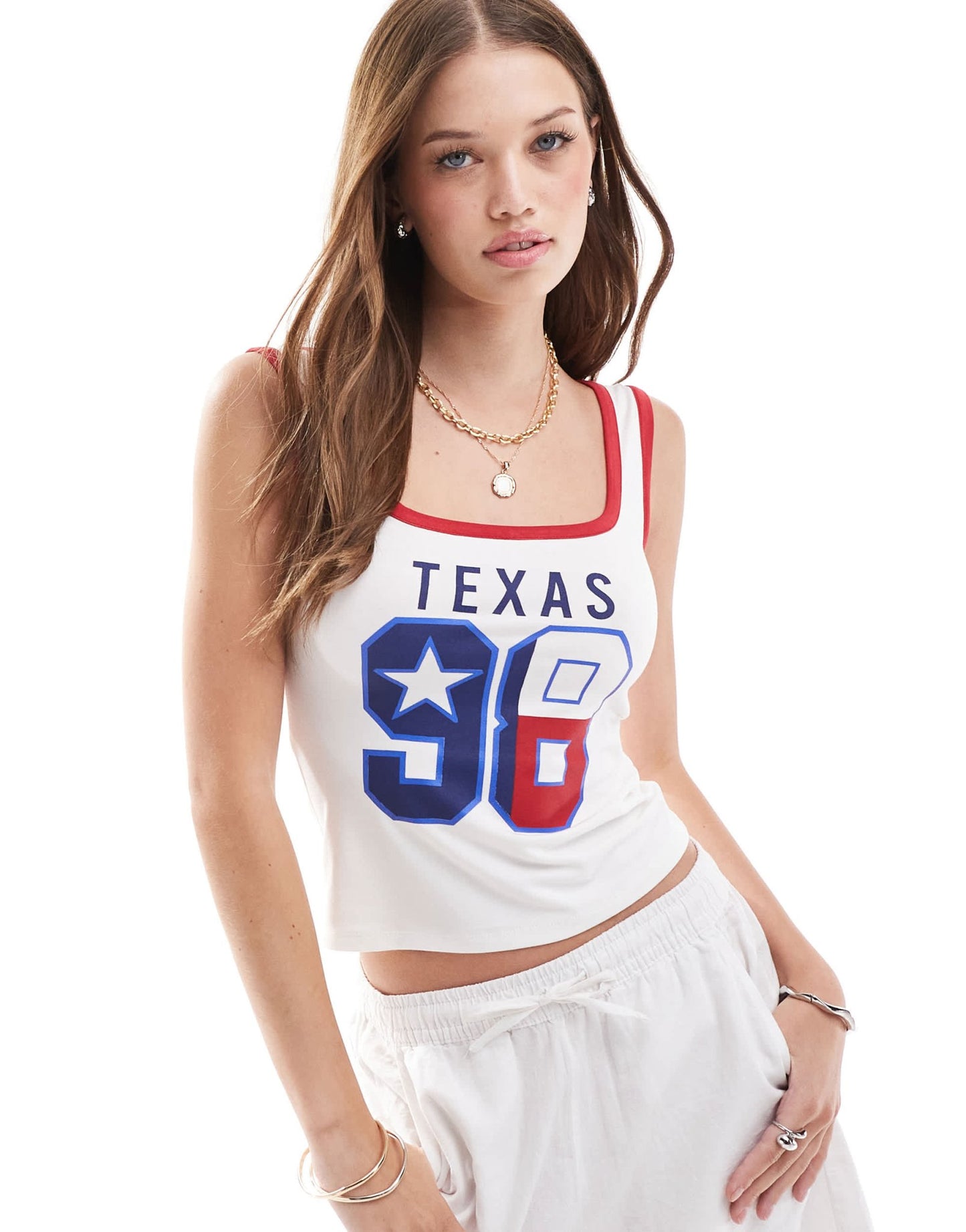 ASOS DESIGN texas graphic printed vest with contrast trim in white - ASOS Sample Sale