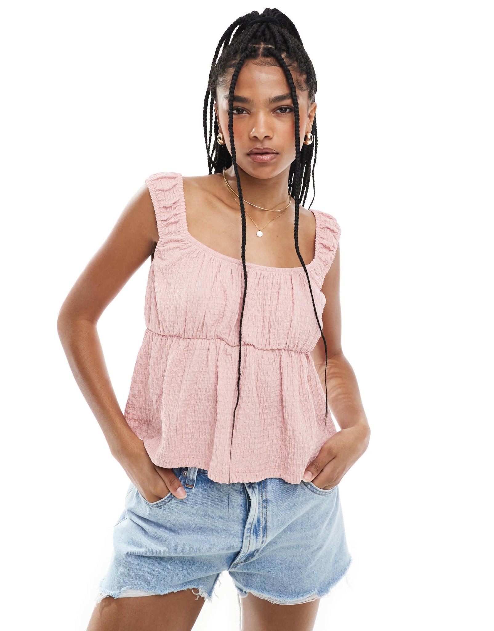 ASOS DESIGN textured babydoll top in pink - ASOS Sample Sale