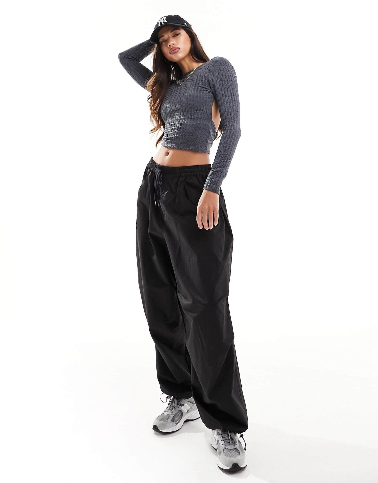 ASOS DESIGN textured backless long sleeve top in grey - ASOS Sample Sale