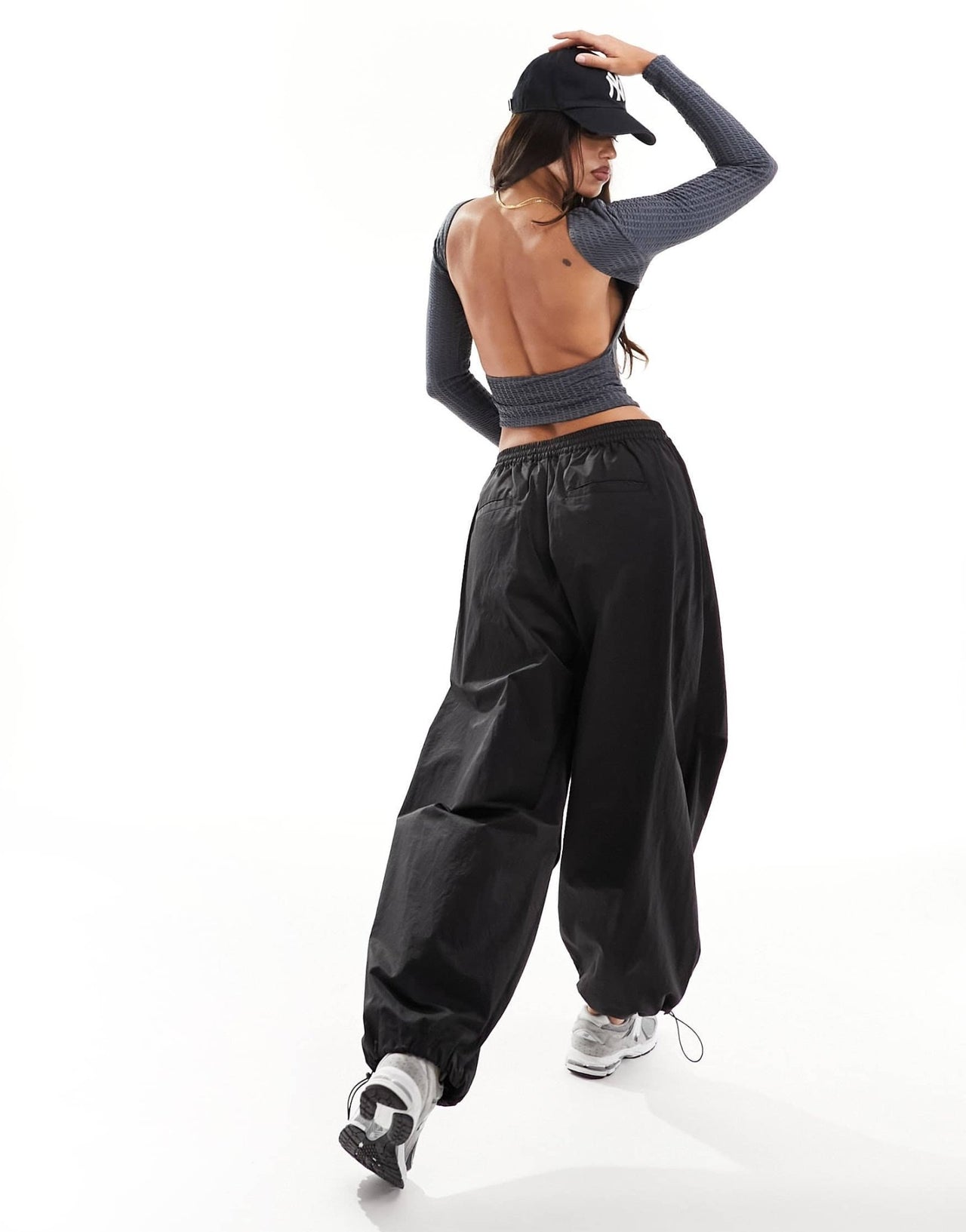 ASOS DESIGN textured backless long sleeve top in grey - ASOS Sample Sale