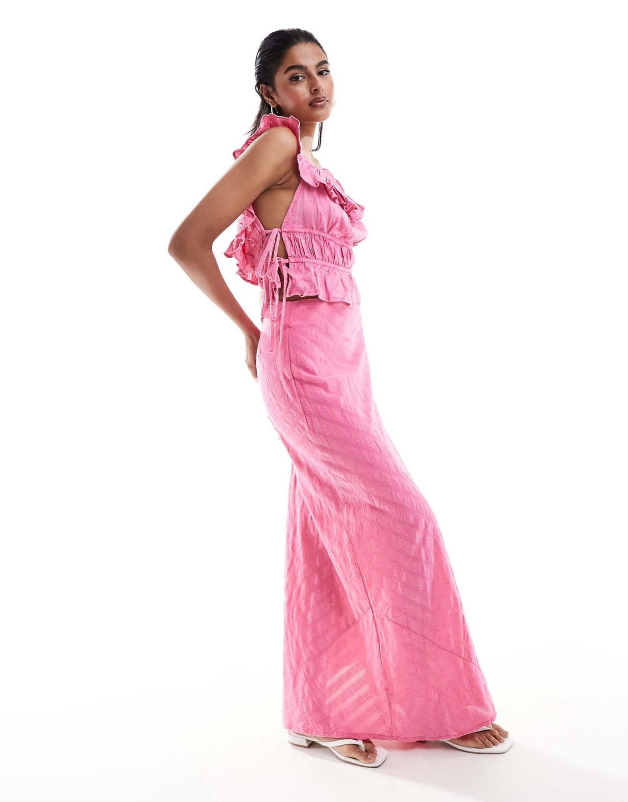 ASOS DESIGN textured bias maxi skirt co - ord in pink - ASOS Sample Sale