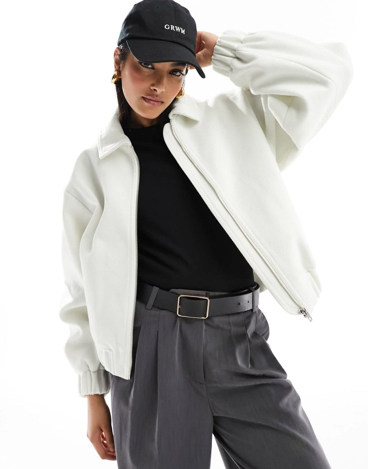 ASOS DESIGN textured bomber jacket with collar detail in ecru - ASOS Sample Sale