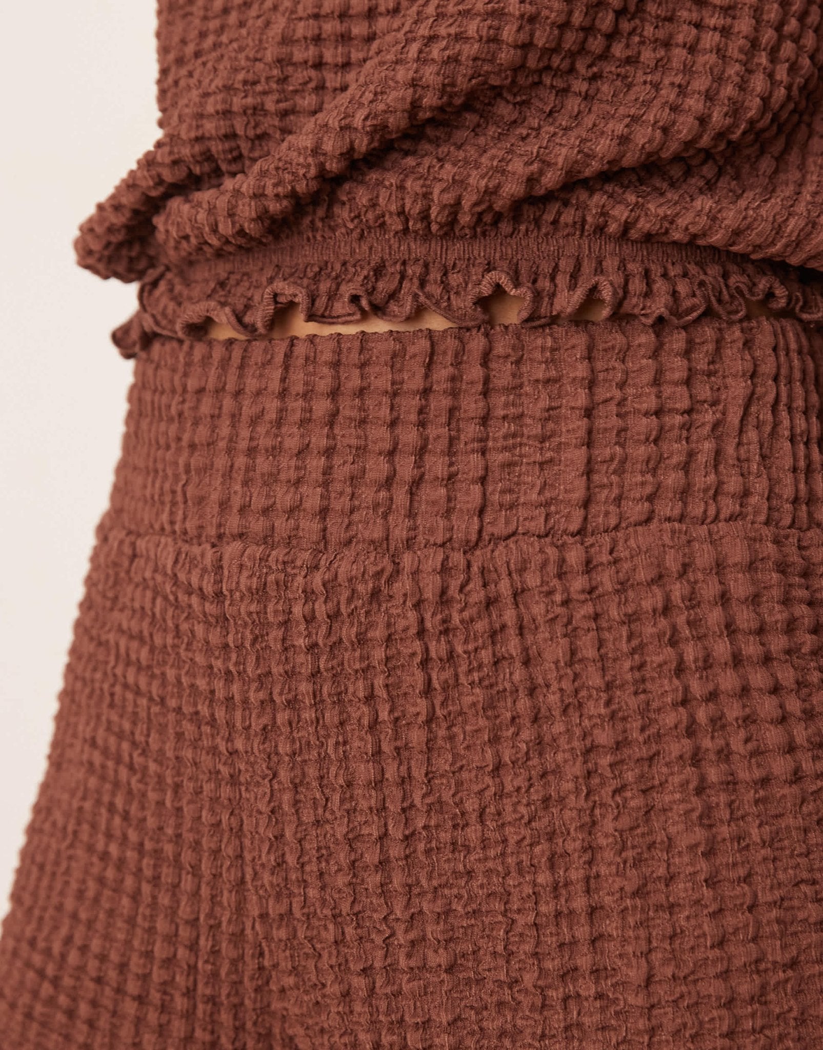 ASOS DESIGN textured boxer short with shirring waistband co ord in brown - ASOS Sample Sale