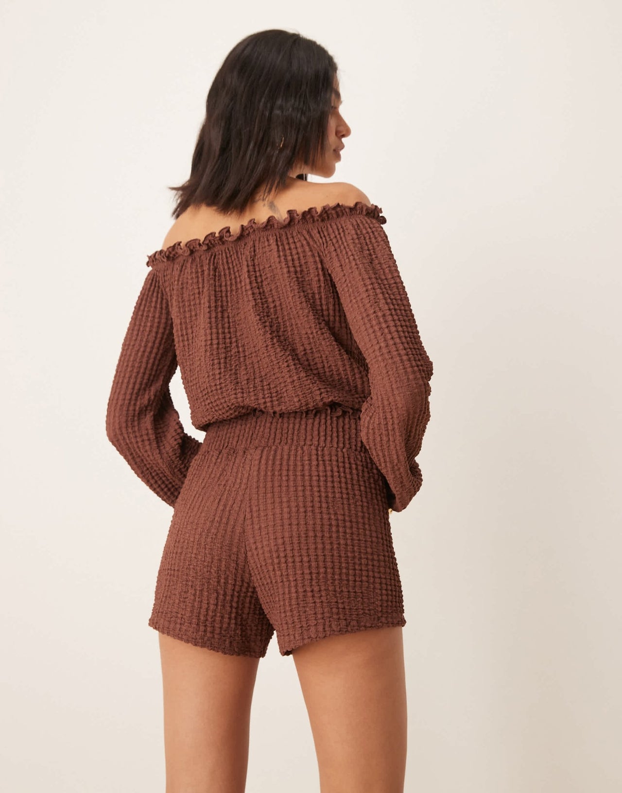 ASOS DESIGN textured boxer short with shirring waistband co ord in brown - ASOS Sample Sale