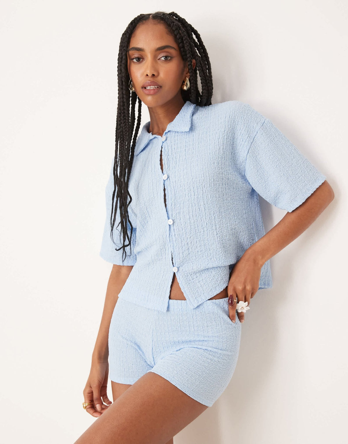 ASOS DESIGN textured broderie lace co-ord micro short in blue - ASOS Sample Sale