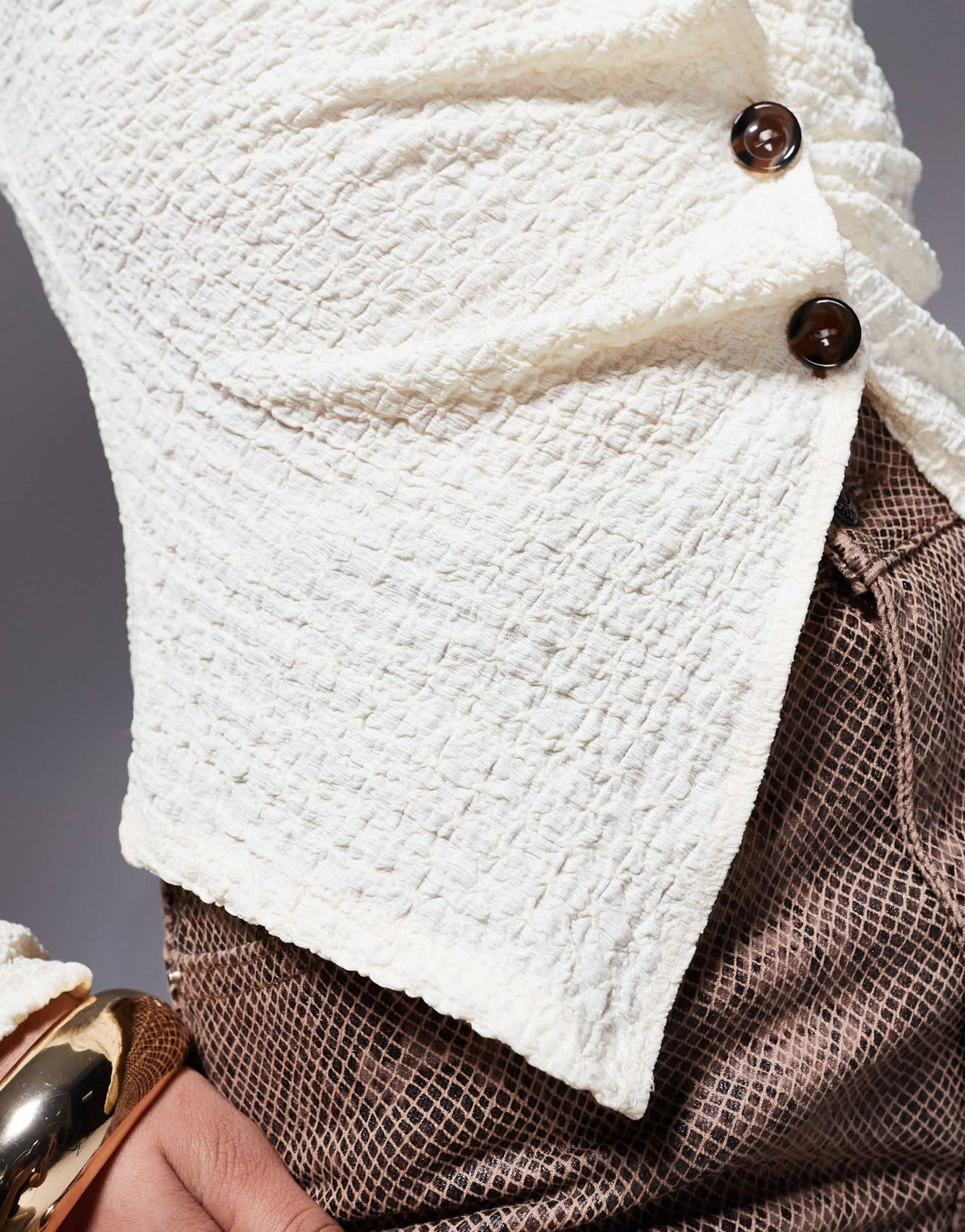 ASOS DESIGN textured button through long sleeve t-shirt in cream - ASOS Sample Sale