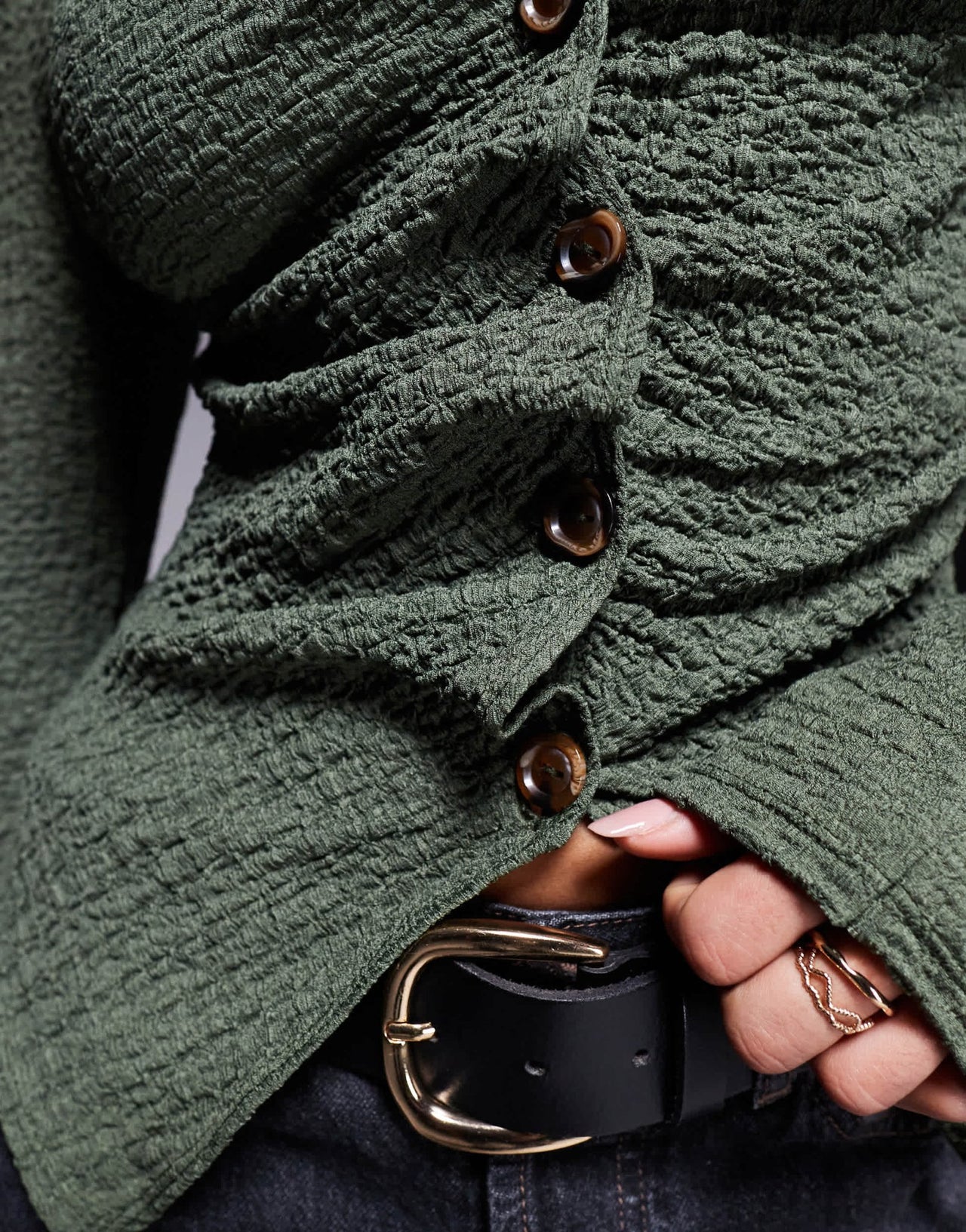 ASOS DESIGN textured button through long sleeve t-shirt in olive - ASOS Sample Sale