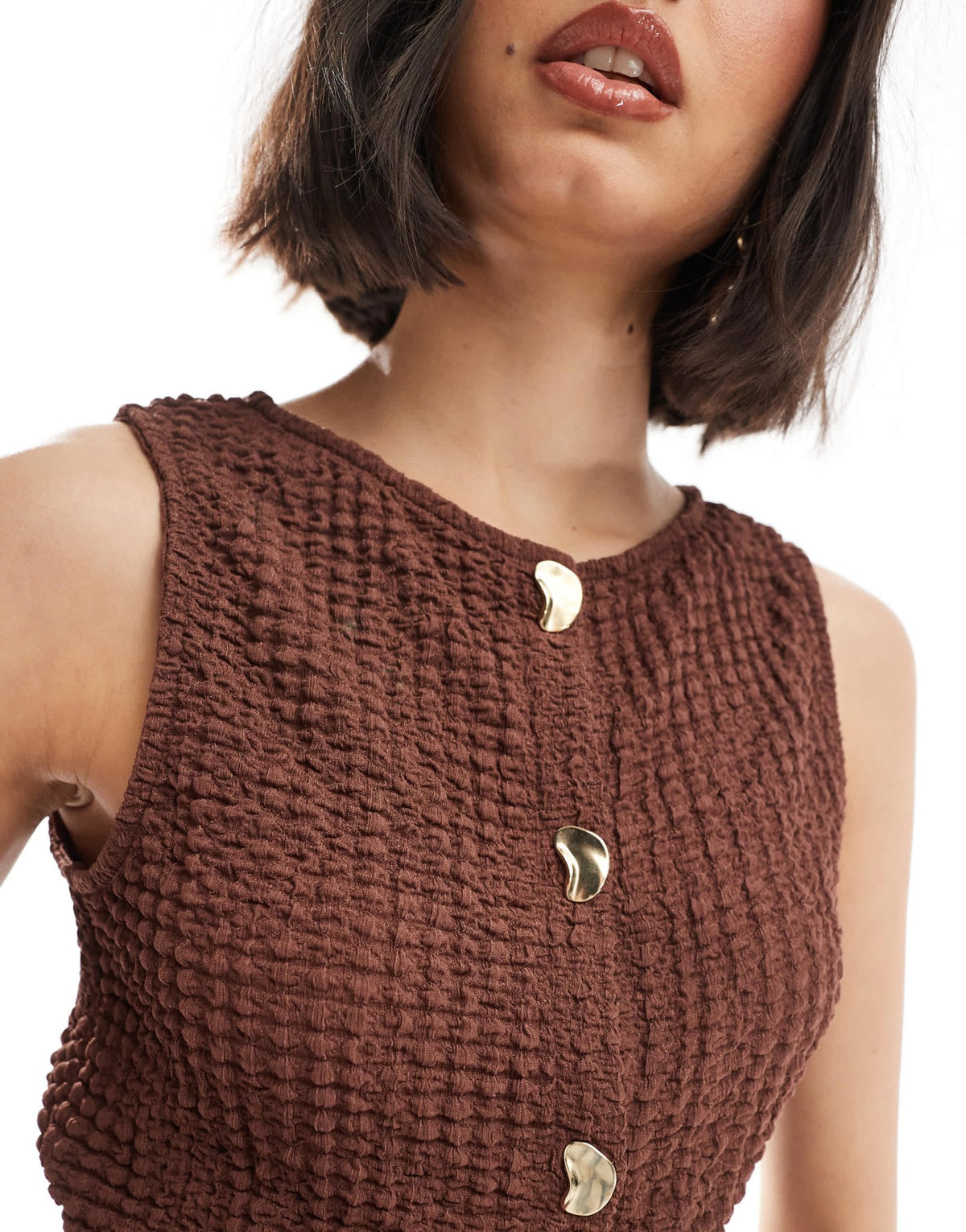 ASOS DESIGN textured button through top with gold hardware buttons in brown - ASOS Sample Sale