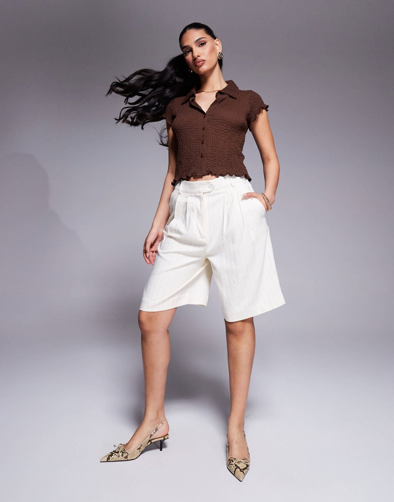 ASOS DESIGN textured button up short sleeve top in chocolate - ASOS Sample Sale