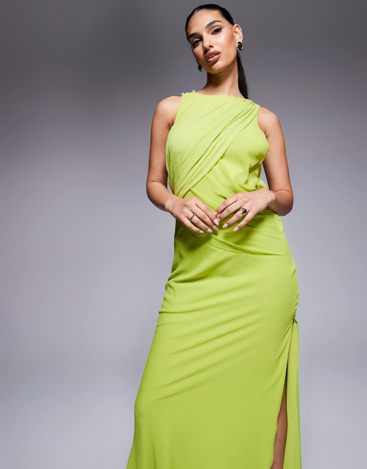 ASOS DESIGN textured chiffon draped bias maxi dress in green - ASOS Sample Sale