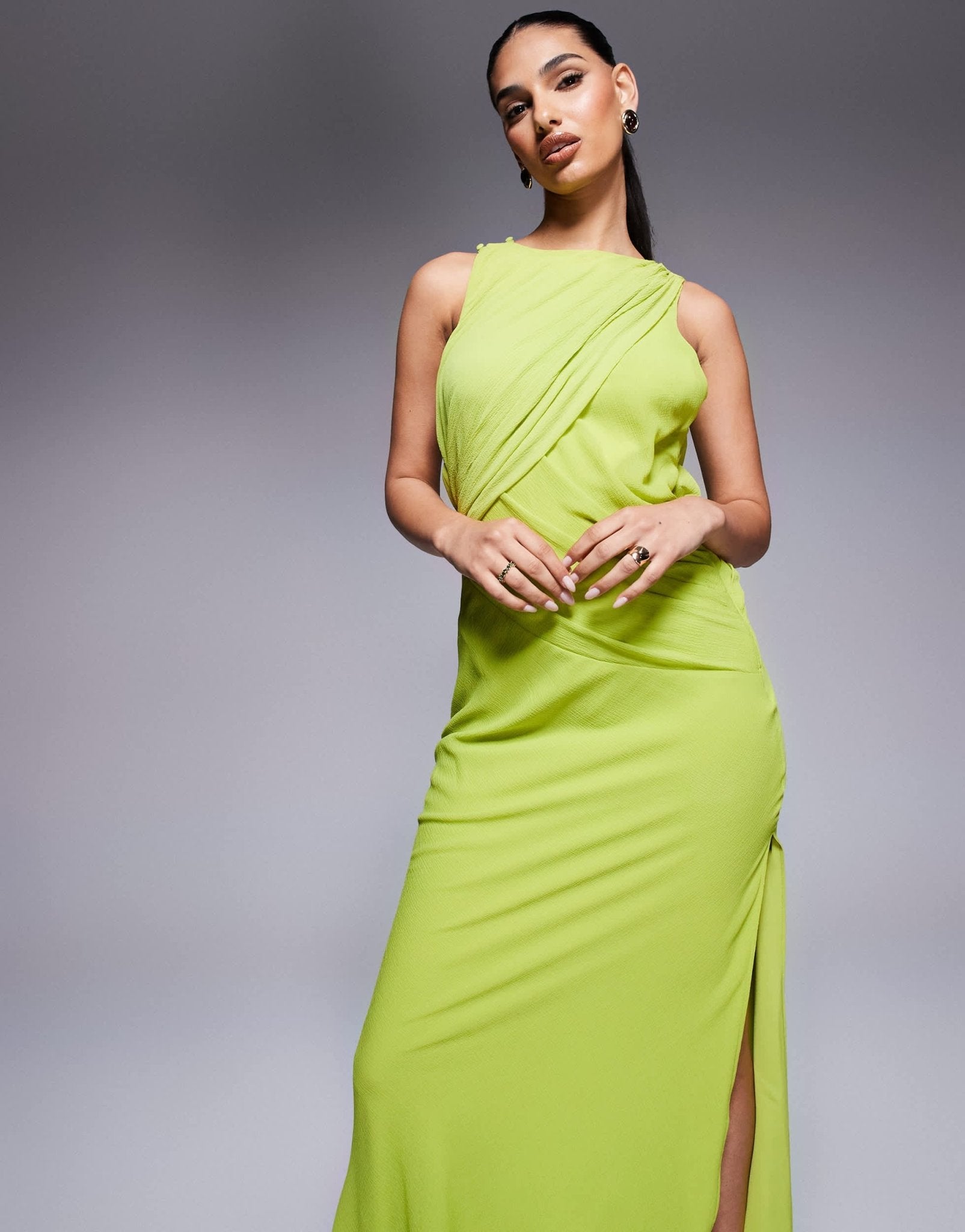 ASOS DESIGN textured chiffon draped bias maxi dress in green - ASOS Sample Sale