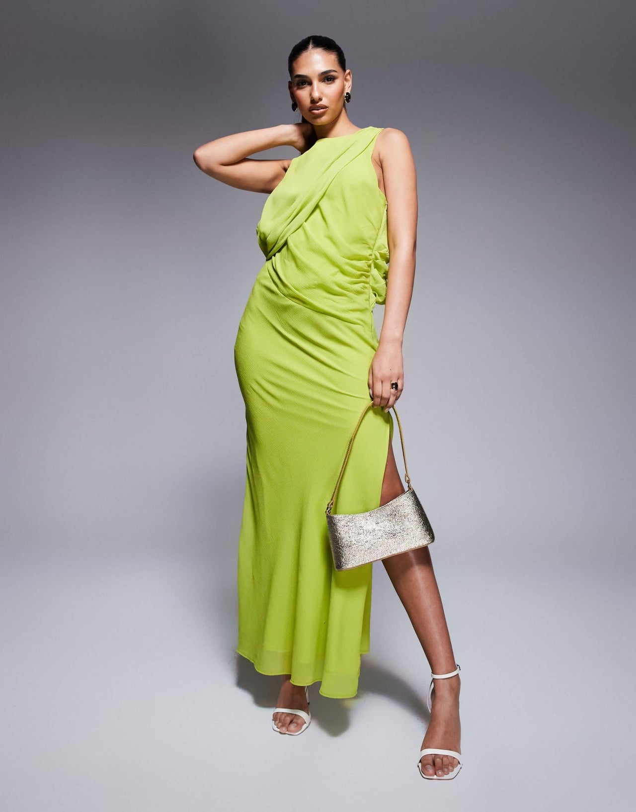 ASOS DESIGN textured chiffon draped bias maxi dress in green - ASOS Sample Sale