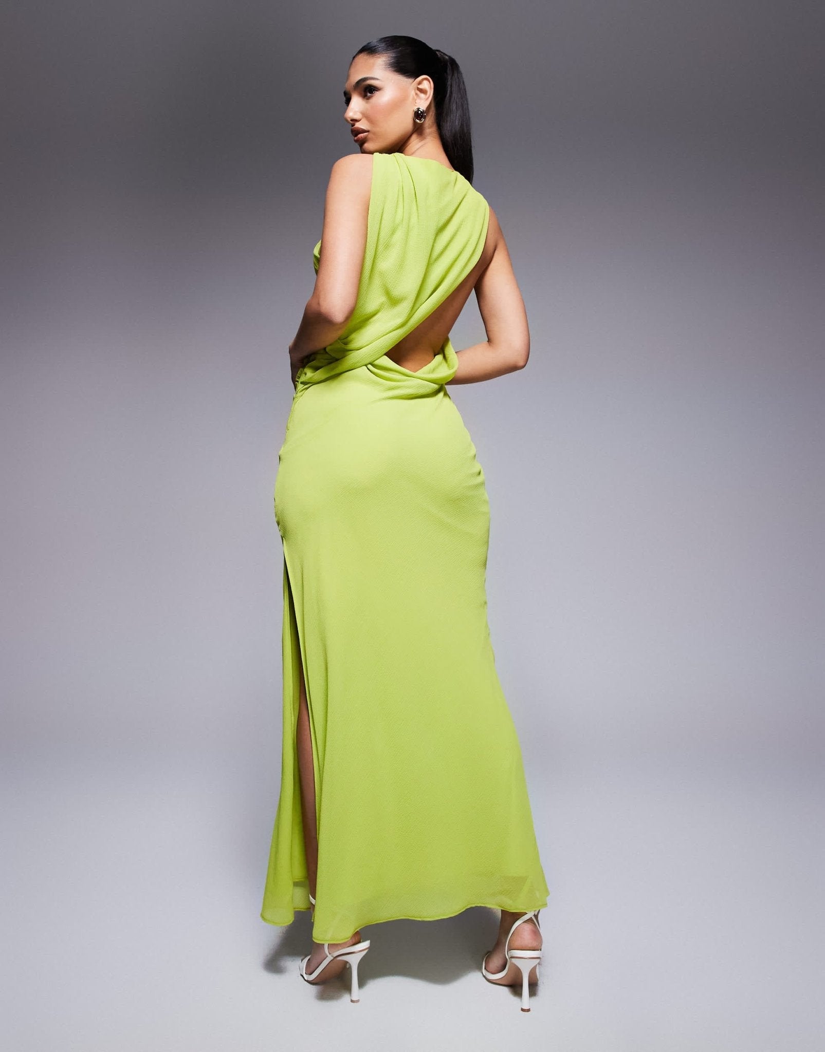 ASOS DESIGN textured chiffon draped bias maxi dress in green - ASOS Sample Sale