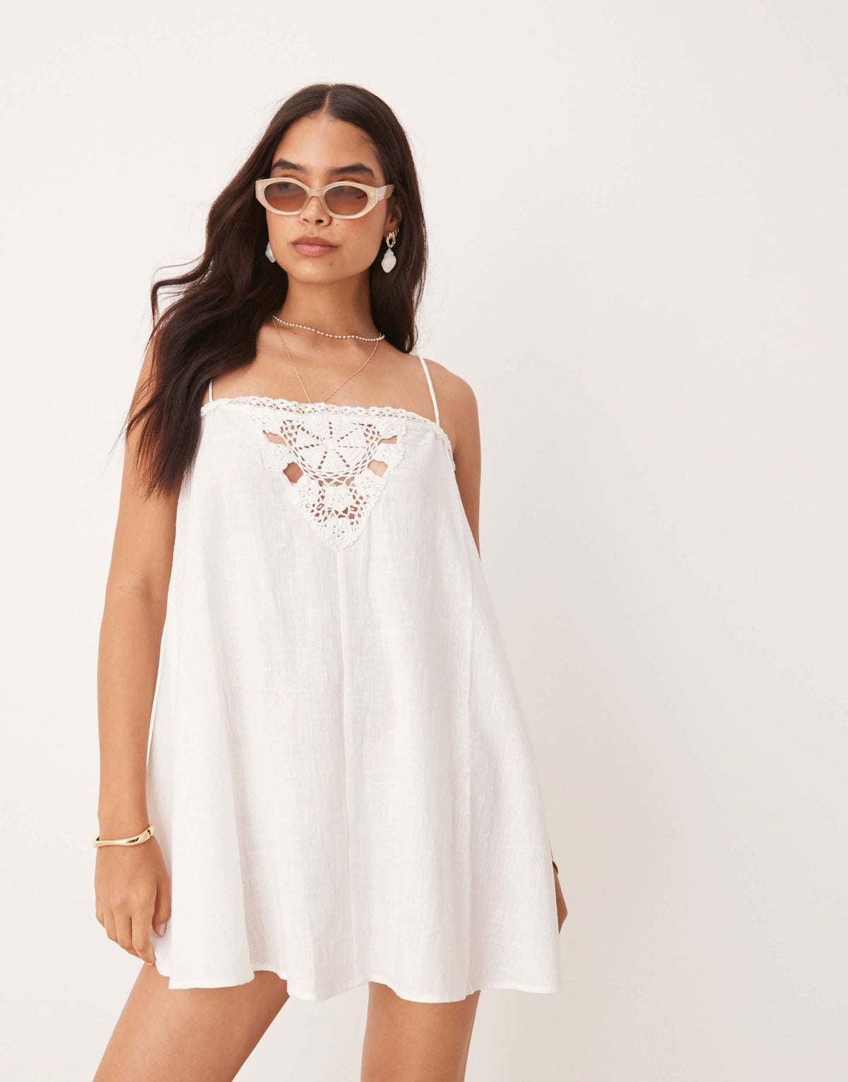 ASOS DESIGN textured doily insert mini beach dress in white - ASOS Sample Sale