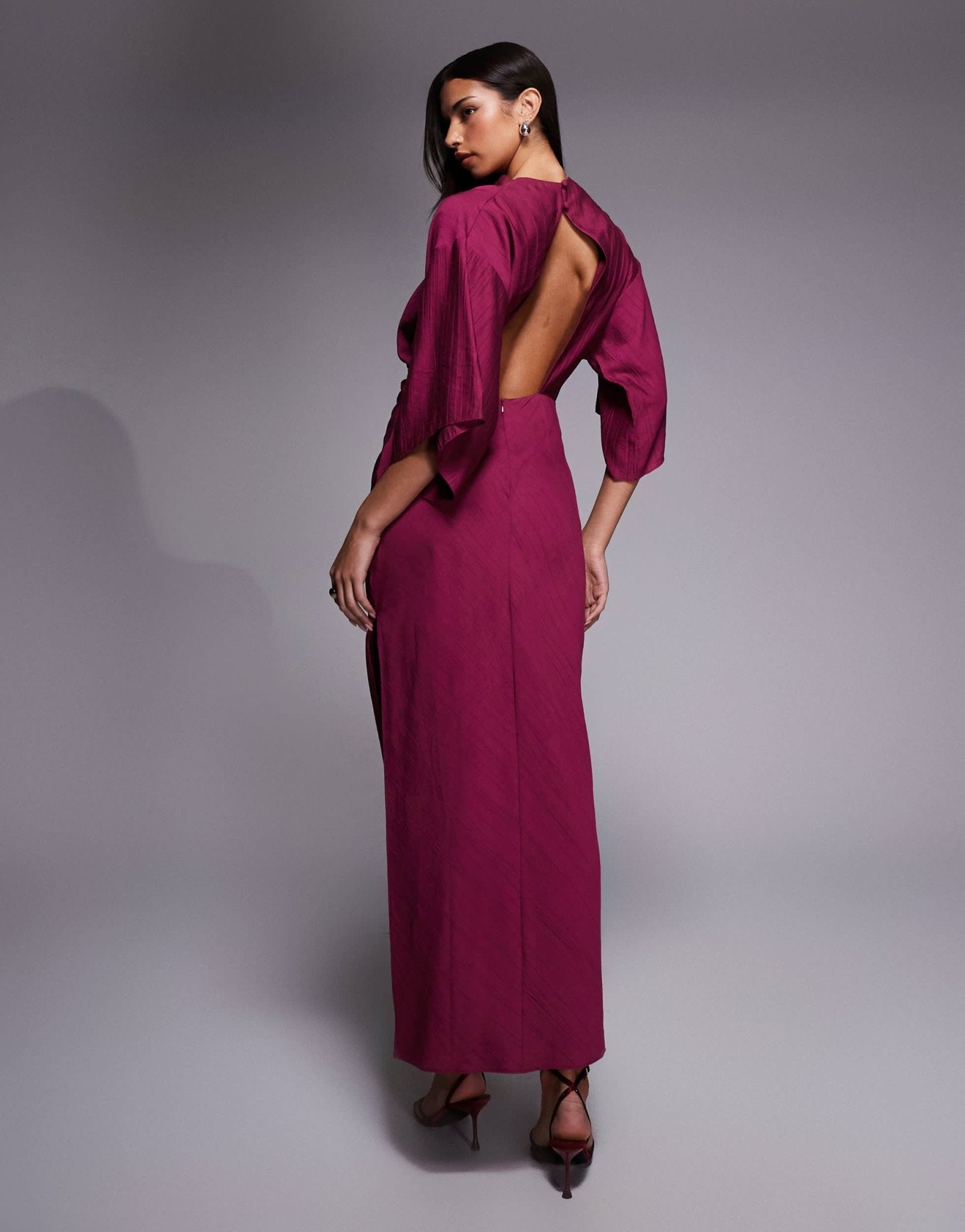 ASOS DESIGN textured drape skirt maxi dress with split detail in mulberry - ASOS Sample Sale