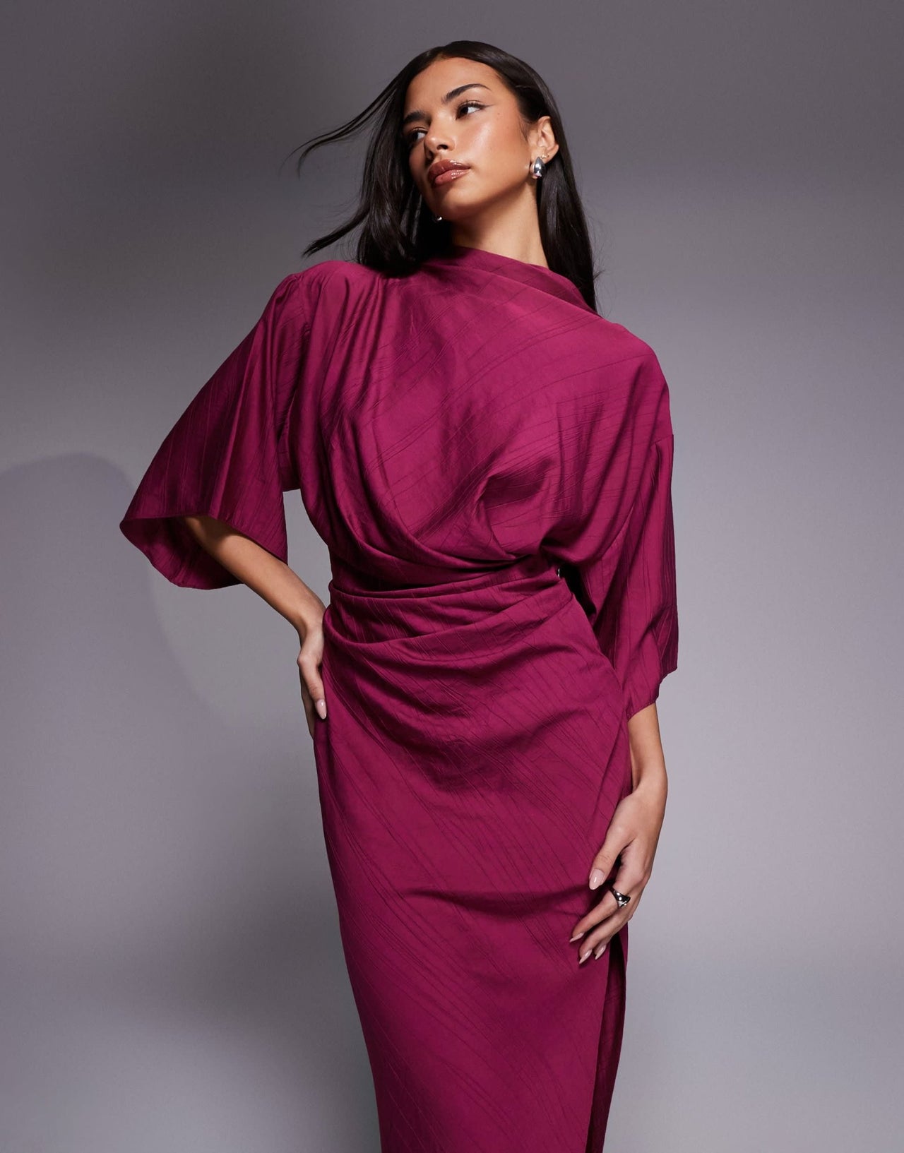 ASOS DESIGN textured drape skirt maxi dress with split detail in mulberry - ASOS Sample Sale