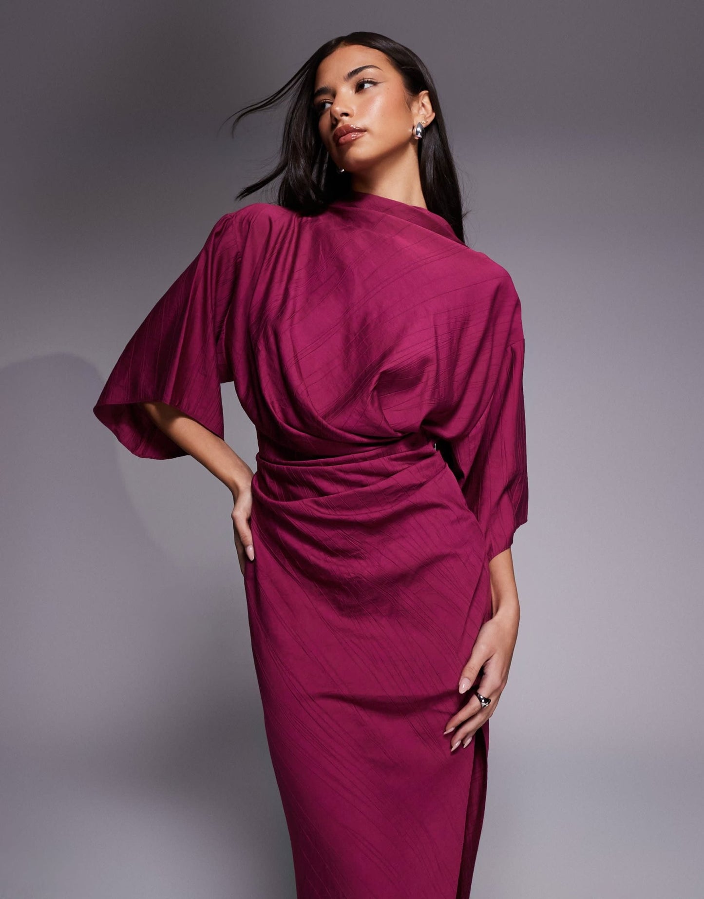 ASOS DESIGN textured drape skirt maxi dress with split detail in mulberry - ASOS Sample Sale