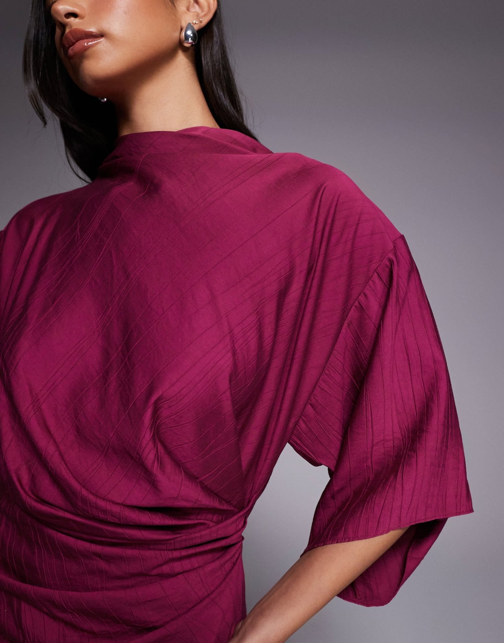 ASOS DESIGN textured drape skirt maxi dress with split detail in mulberry - ASOS Sample Sale