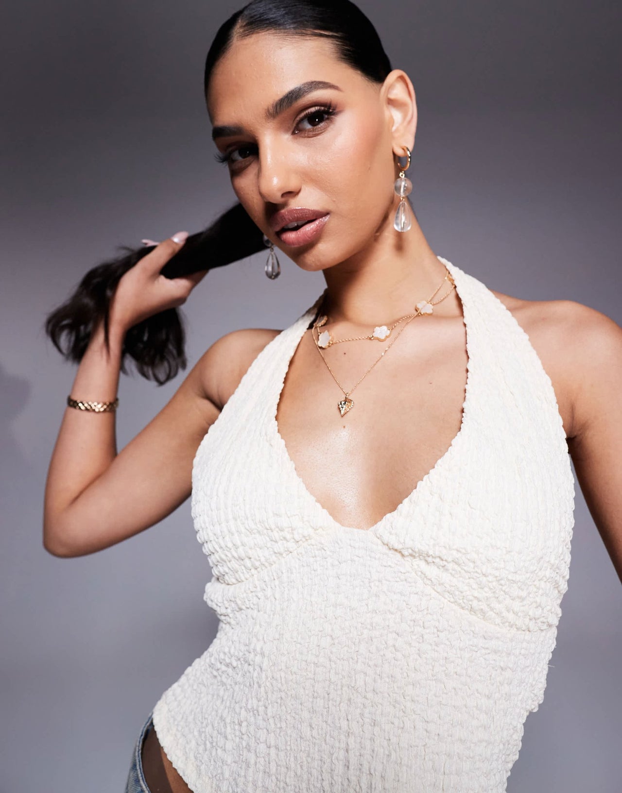 ASOS DESIGN textured halter neck top in ivory - ASOS Sample Sale