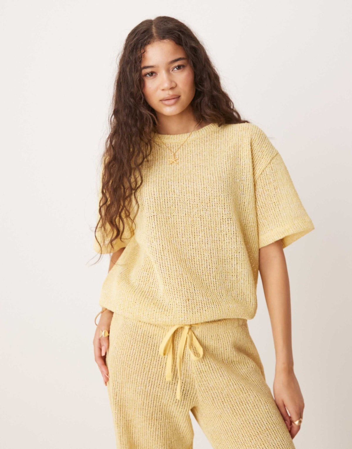 ASOS DESIGN textured jersey oversized short sleeve co-ord in lemon - ASOS Sample Sale