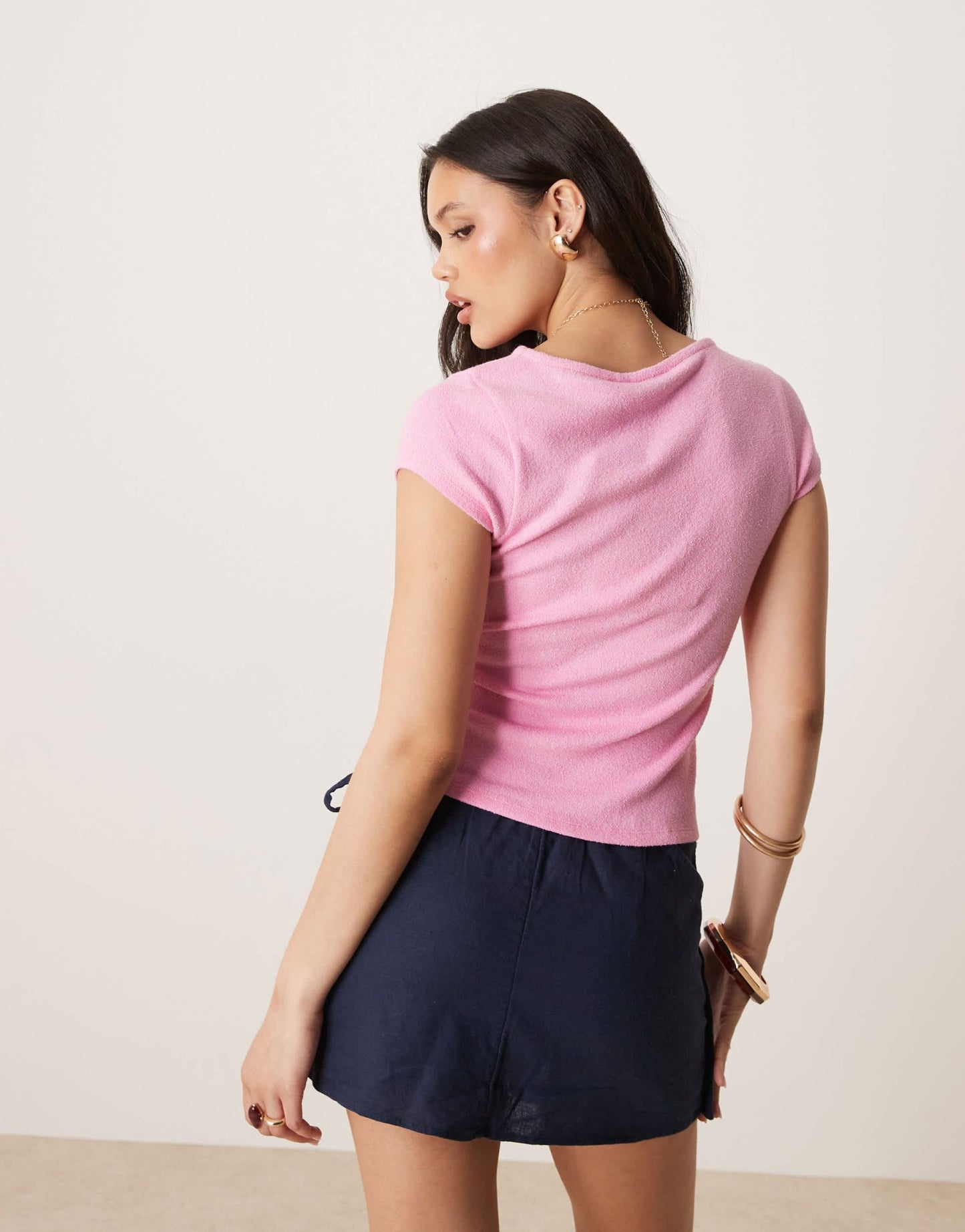 ASOS DESIGN textured knit button detail tee in pink - ASOS Sample Sale