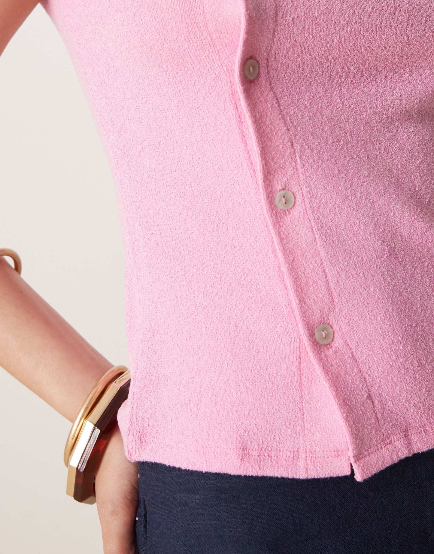 ASOS DESIGN textured knit button detail tee in pink - ASOS Sample Sale
