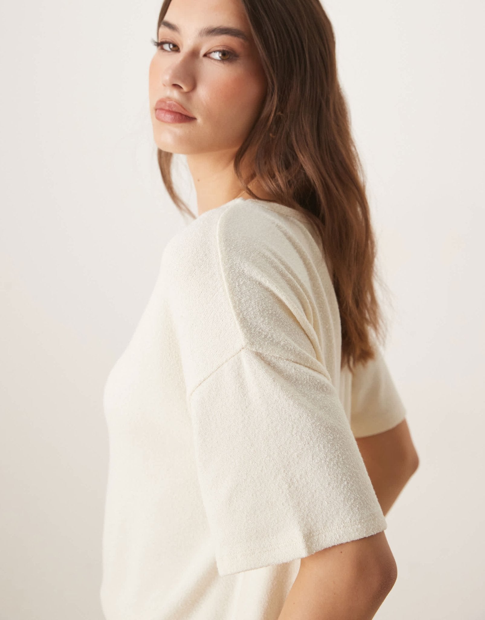 ASOS DESIGN textured knit hanky hem tee in cream - ASOS Sample Sale