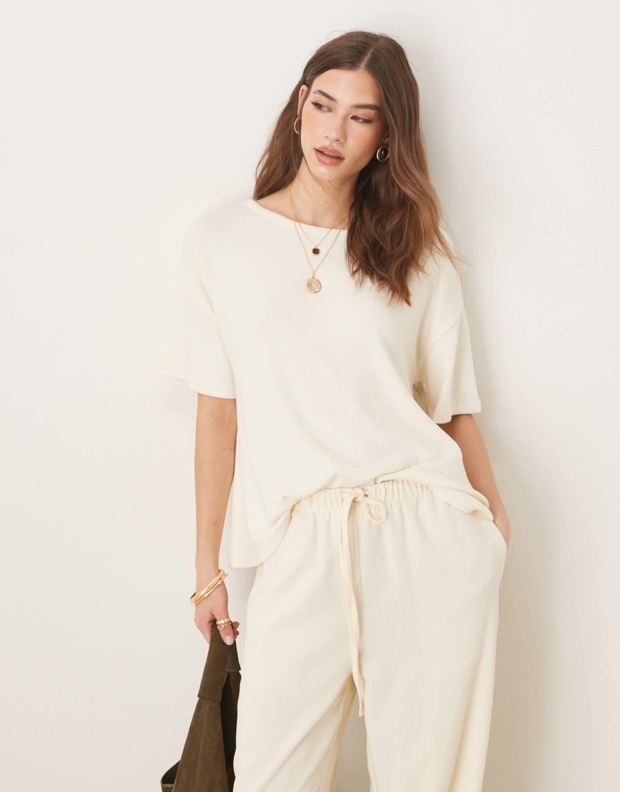 ASOS DESIGN textured knit hanky hem tee in cream - ASOS Sample Sale