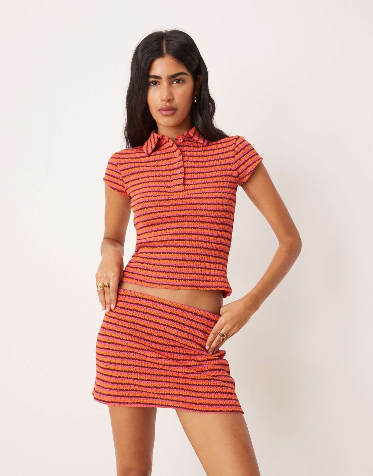 ASOS DESIGN textured knit mini skirt in mixed pink & red stripe - ASOS Sample Sale