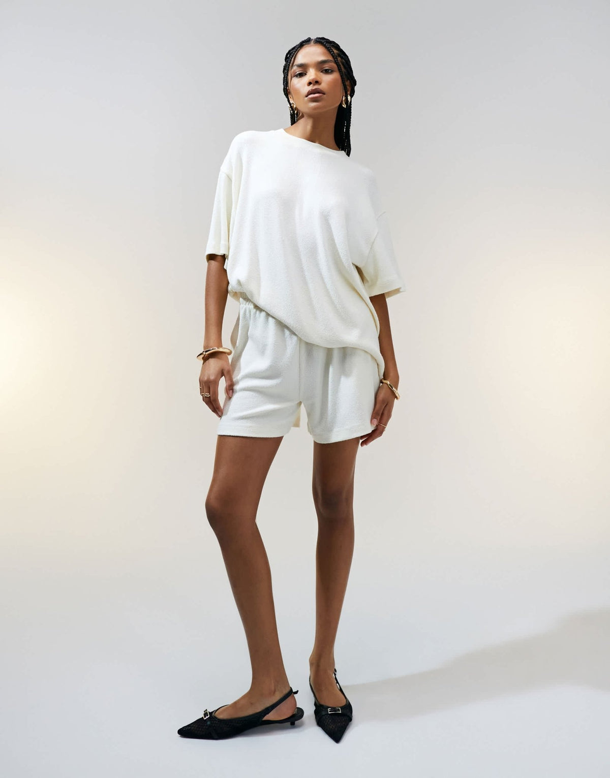 ASOS DESIGN textured knit short co-ord in cream - ASOS Sample Sale