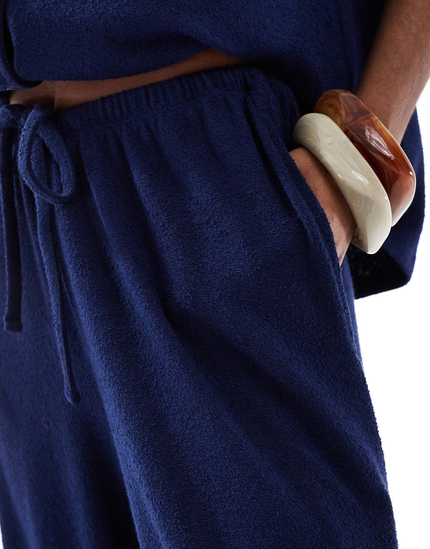 ASOS DESIGN textured knit wide leg co-ord trouser in navy - ASOS Sample Sale