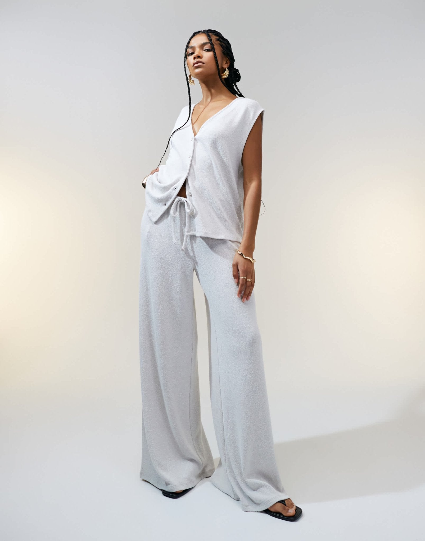 ASOS DESIGN textured knit wide leg co-ord trouser in stone - ASOS Sample Sale