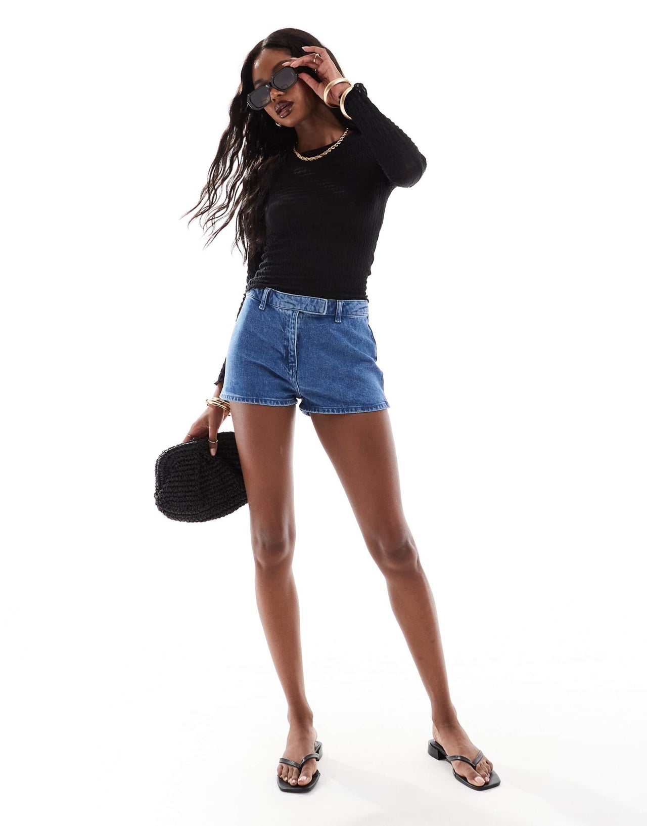 ASOS DESIGN textured long sleeve top with lettuce hem in black - ASOS Sample Sale