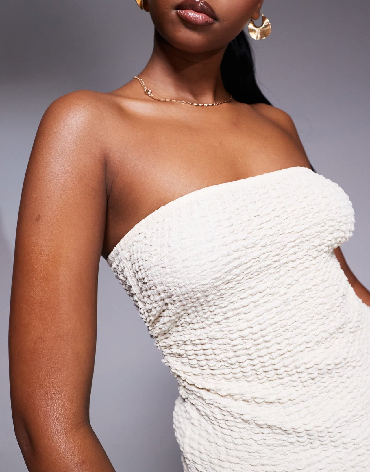 ASOS DESIGN textured longline bandeau in stone - ASOS Sample Sale