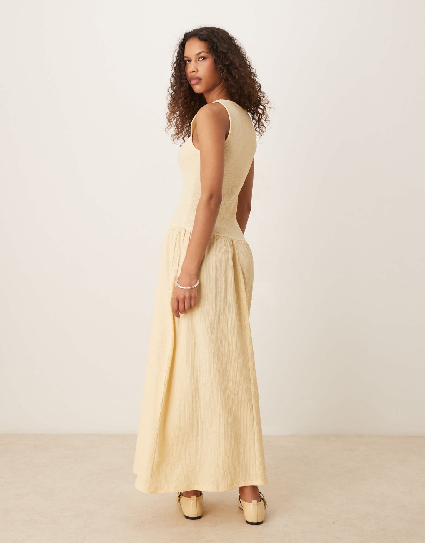 ASOS DESIGN textured maxi dress with dropped waist in buttermilk - ASOS Sample Sale