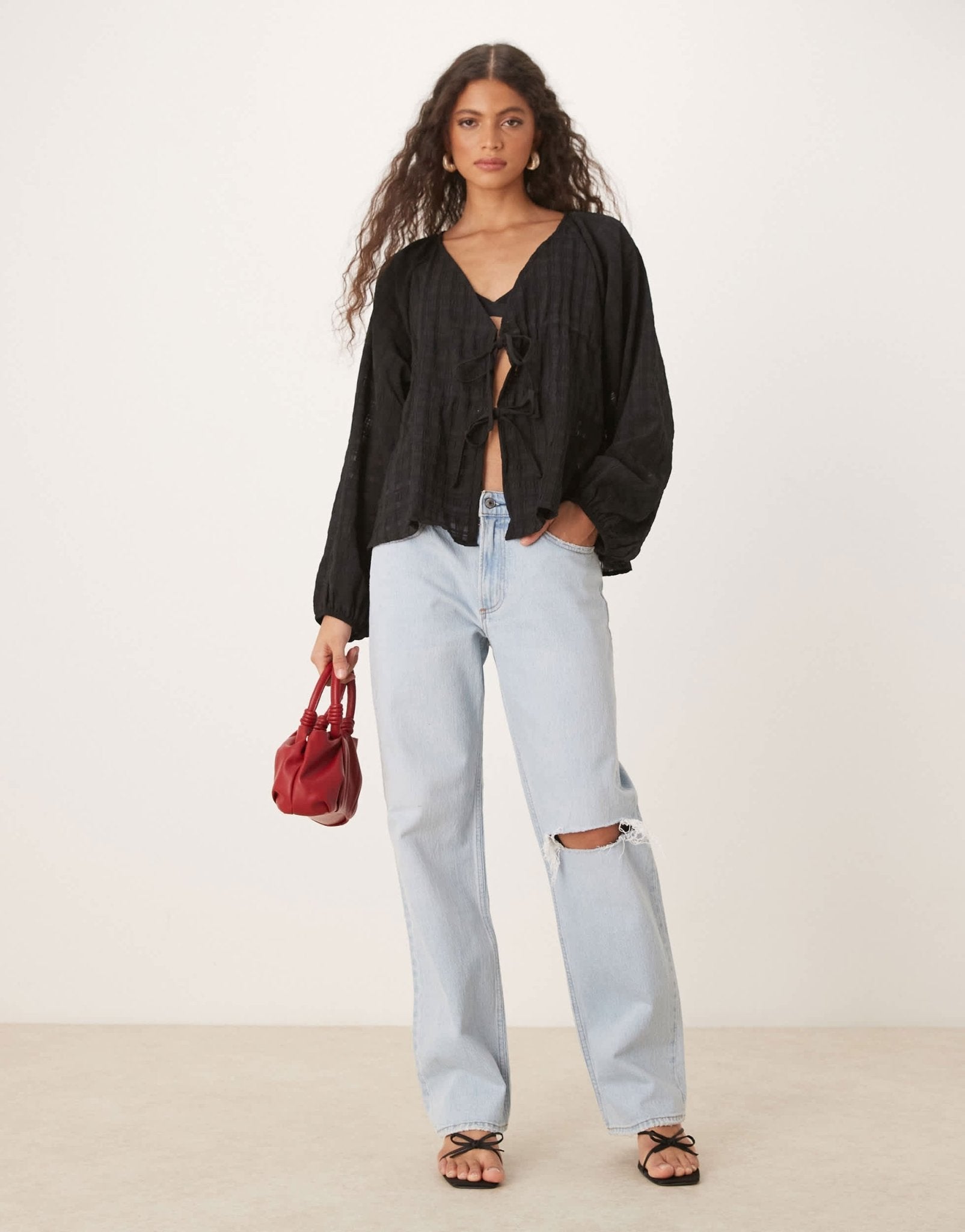 ASOS DESIGN textured plunge tie detail blouse - ASOS Sample Sale