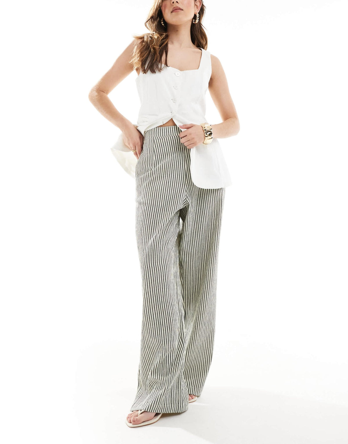 ASOS DESIGN textured pull on straight leg trousers in mono stripe - ASOS Sample Sale