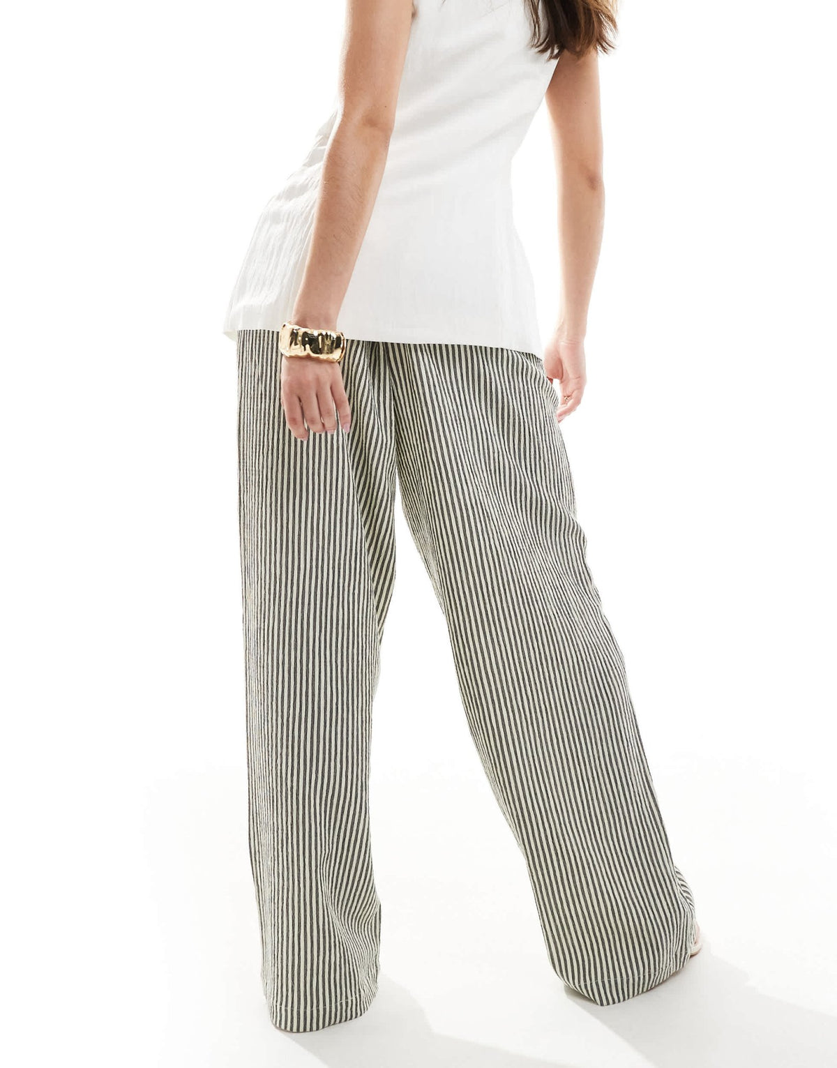 ASOS DESIGN textured pull on straight leg trousers in mono stripe - ASOS Sample Sale
