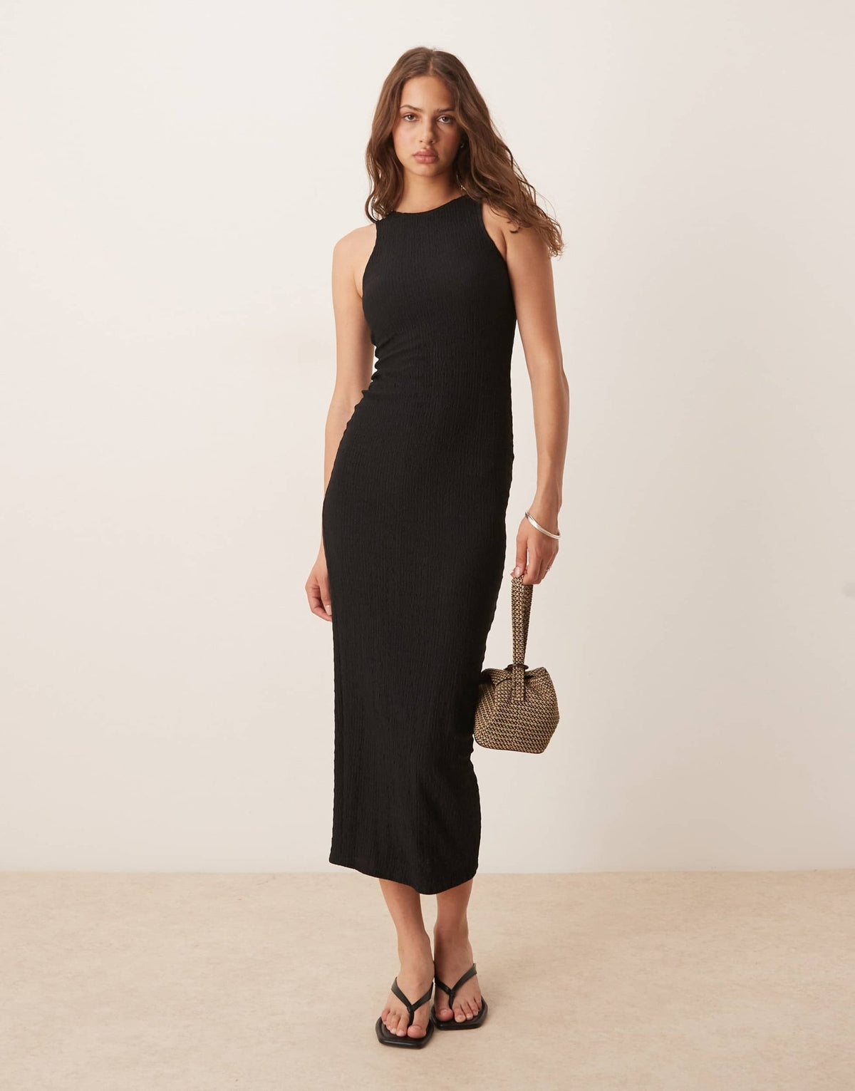 ASOS DESIGN textured racer midi dress in black - ASOS Sample Sale