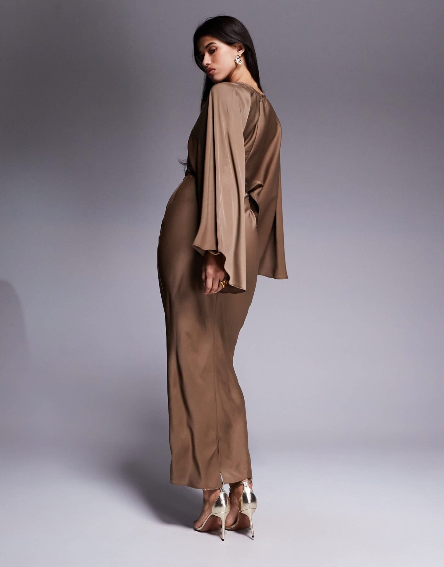 ASOS DESIGN textured satin batwing bias waisted maxi dress in cocoa - ASOS Sample Sale