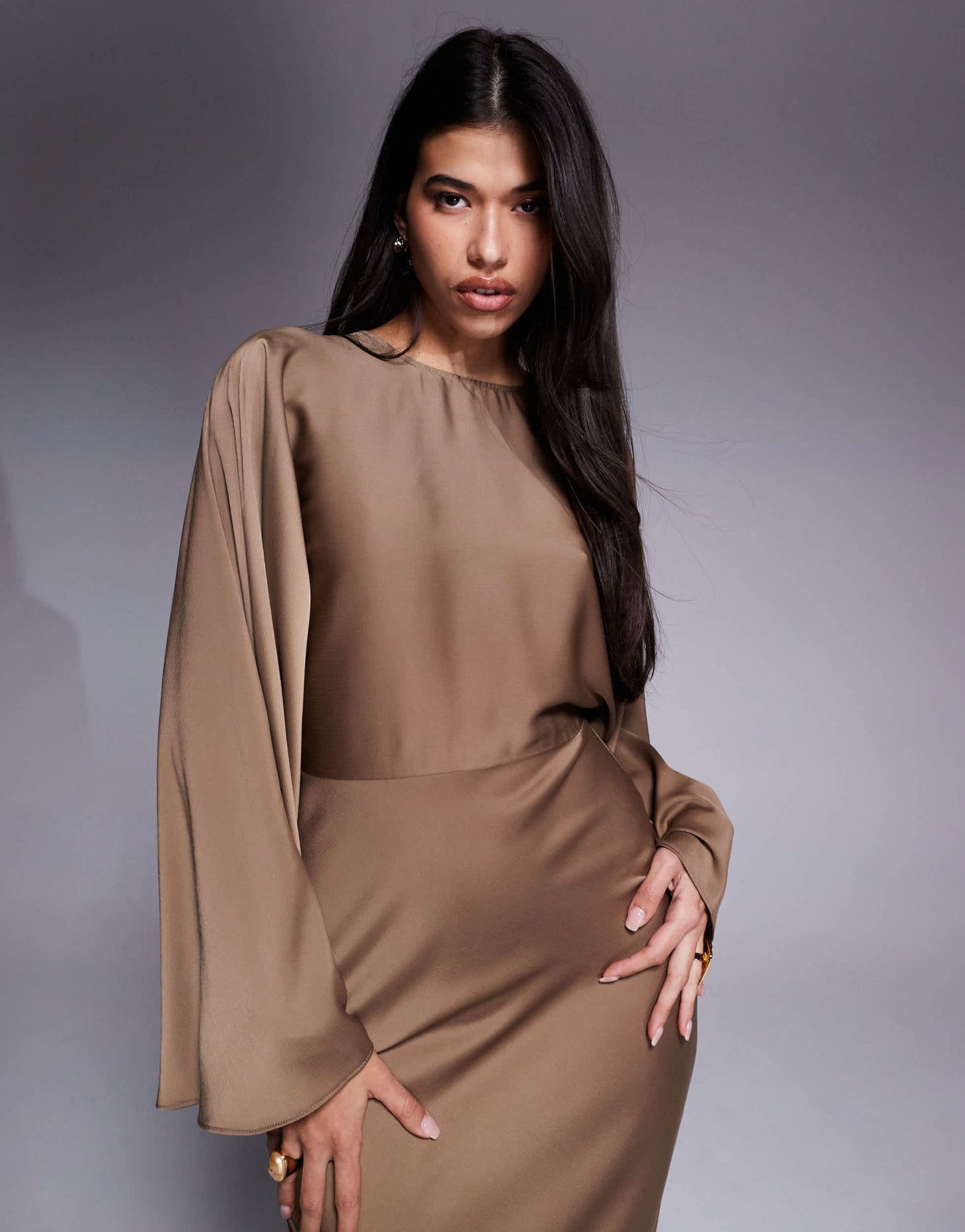 ASOS DESIGN textured satin batwing bias waisted maxi dress in cocoa - ASOS Sample Sale