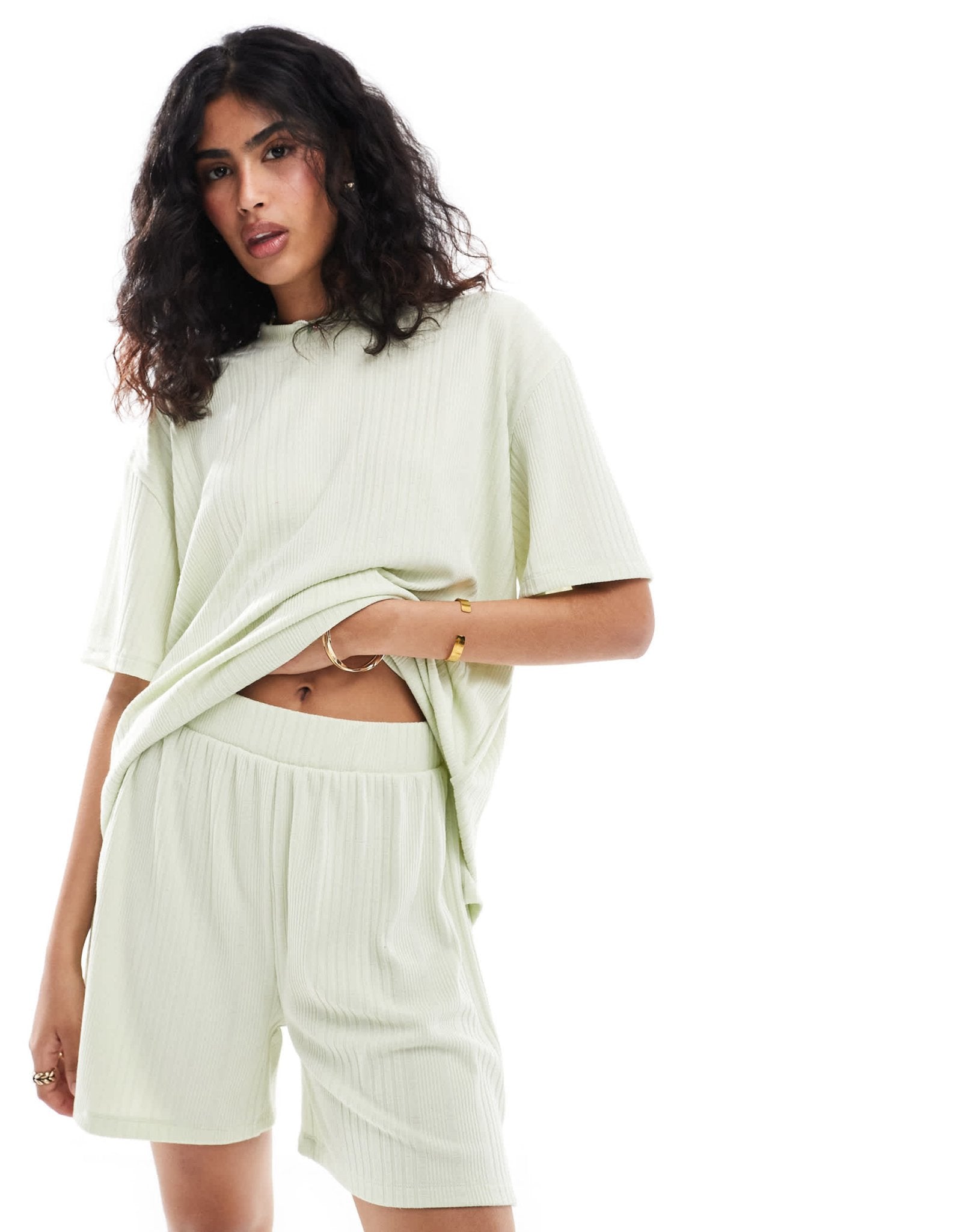 ASOS DESIGN textured shorts co - ord in green - ASOS Sample Sale