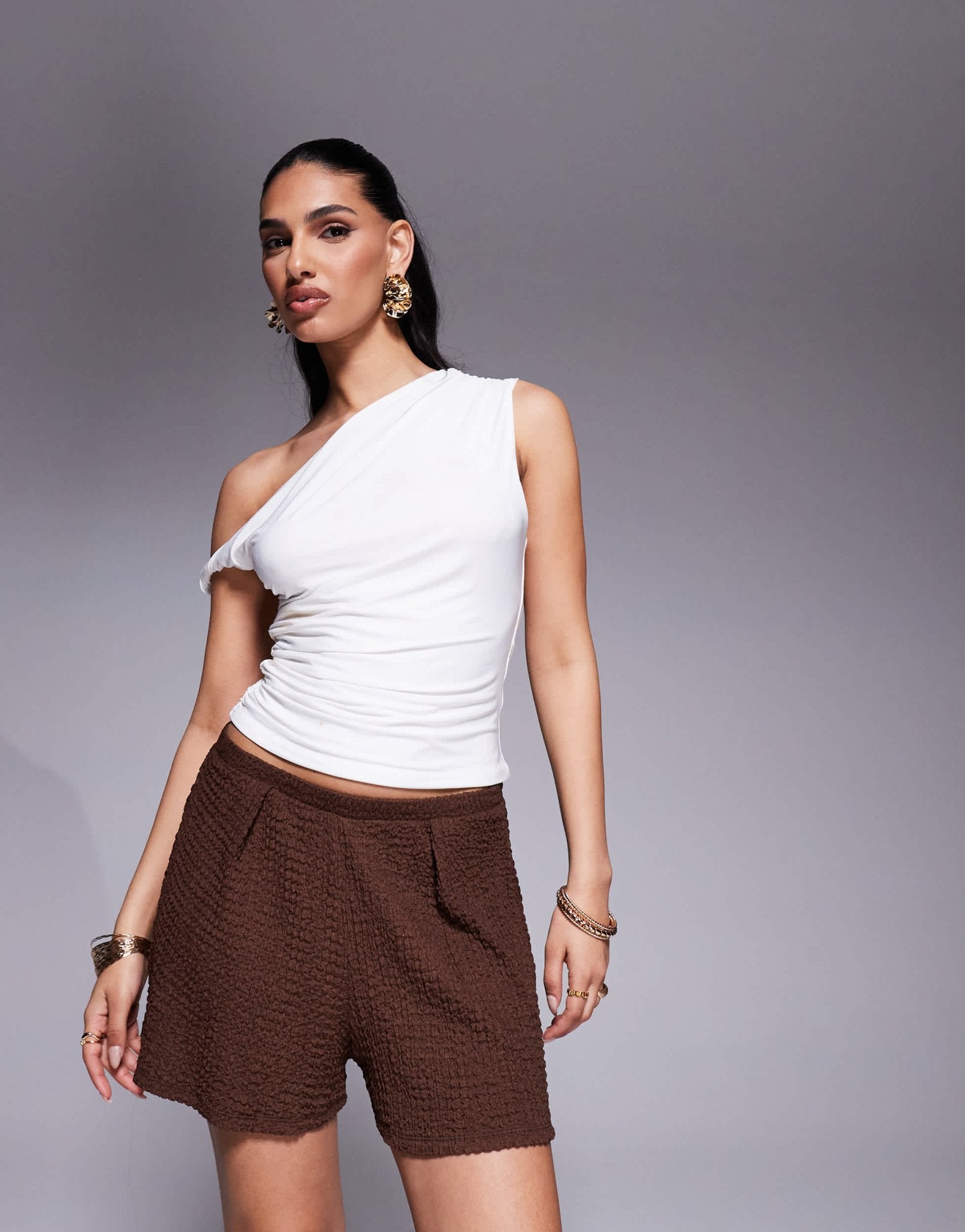 ASOS DESIGN textured shorts in chocolate - ASOS Sample Sale