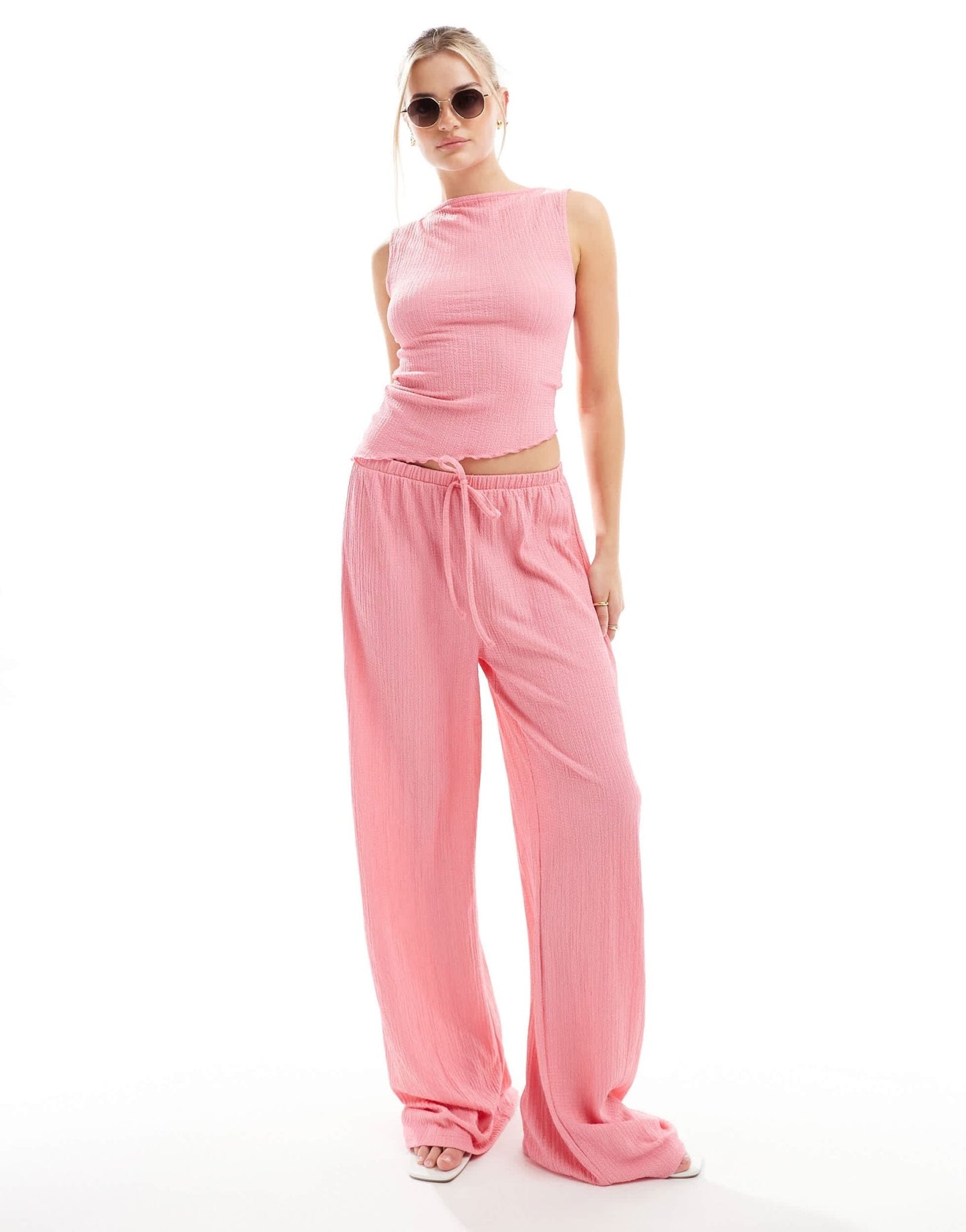 ASOS DESIGN textured slash neck top co ord in pink - ASOS Sample Sale