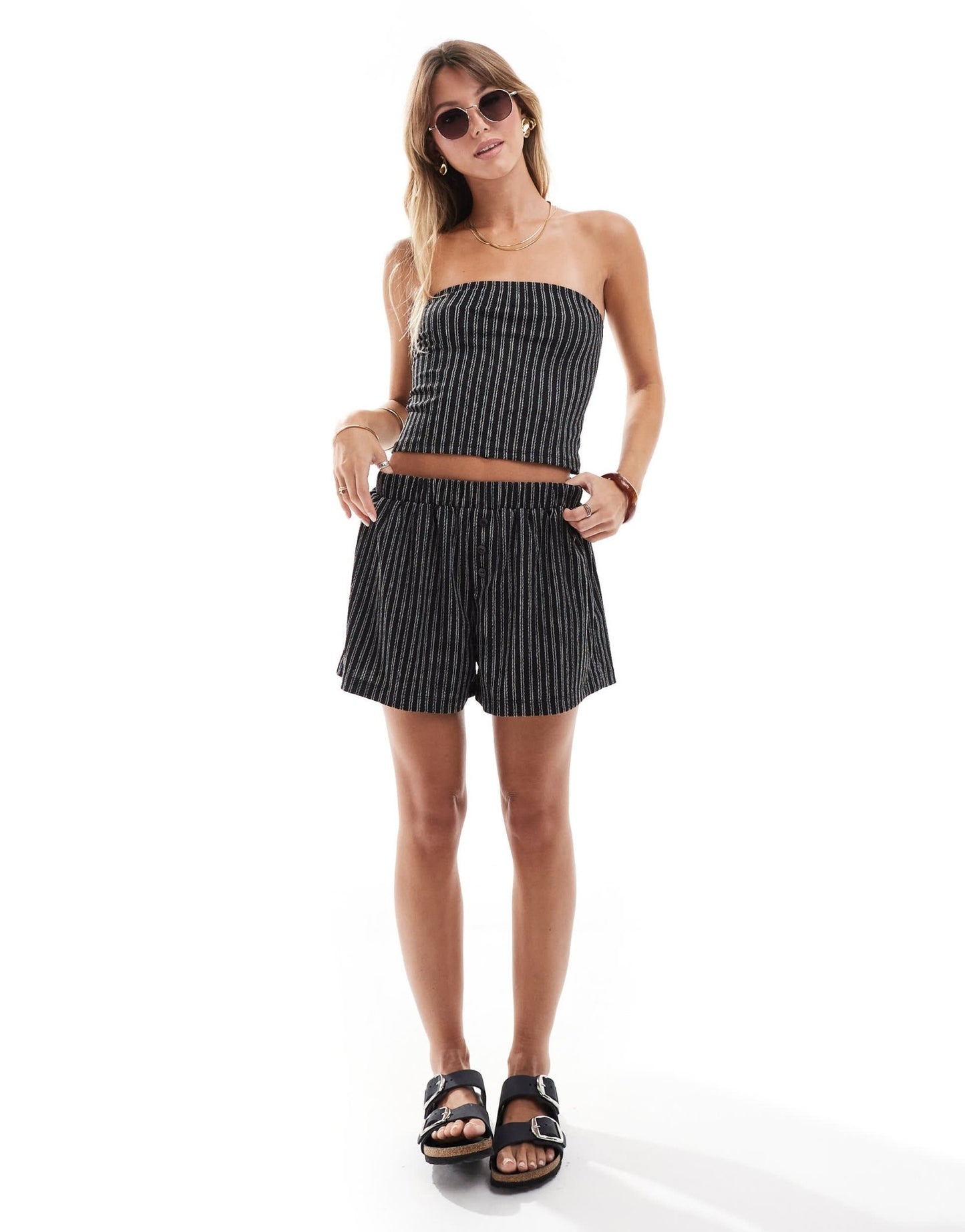 ASOS DESIGN textured stripe bandeau top co ord in black - ASOS Sample Sale